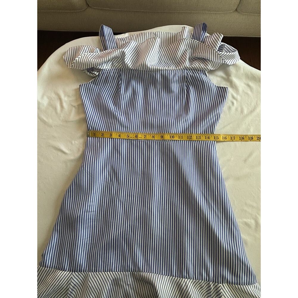 J. Crew Silk Striped Cold Shoulder Midi Dress Womens Size 6 Blue White Classic - Picture 7 of 8